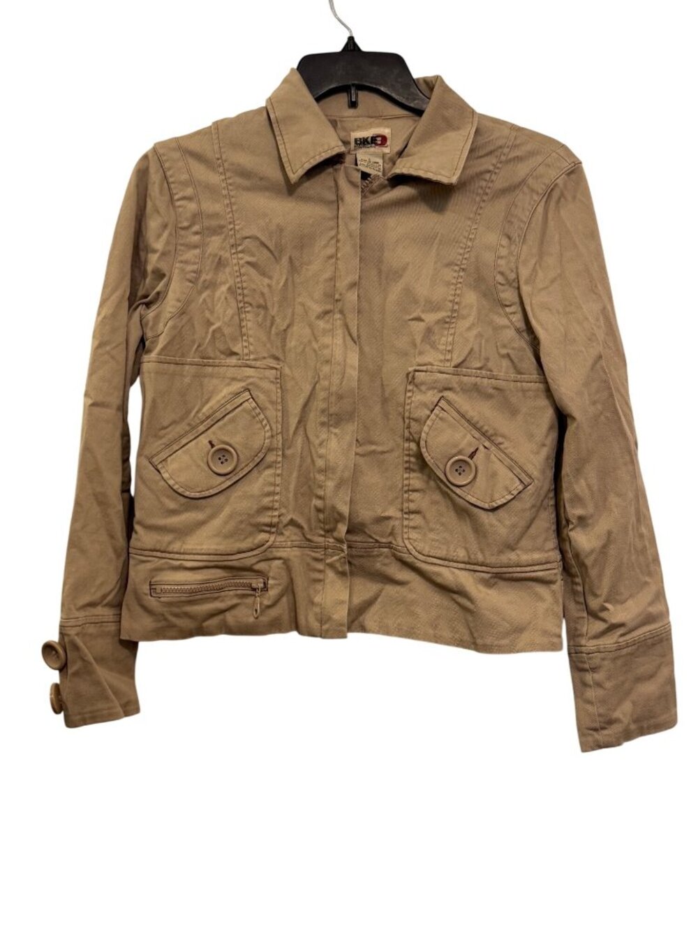 BKE Womens Tan Button-Front Jacket With Pockets Size Large